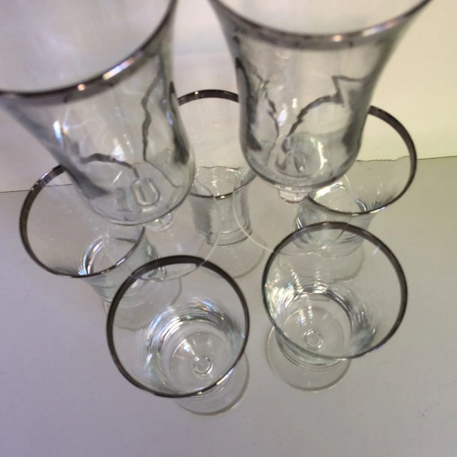 Transparent Vintage French Crystal Platinum Rim Cocktail Glasses - Set of 7 For Sale - Image 8 of 13