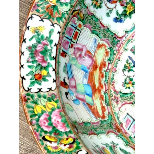 Stunning Large 19th Century Rose Medallion Rimmed Bowl/Basin China, Circa 1860s This stunning, large, 19th-century Rose...