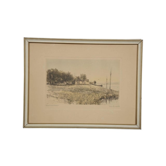 Farmhouse 3 Antique Nan Lindahl Mariners Haven Hillside Cove Sailboat Harbor Etchings 13" For Sale - Image 3 of 16
