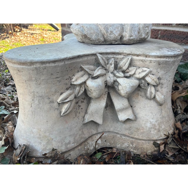 Late 20th Century Cast Stone Garden Fountain Statue Pedestal – Romantic European Garden Accent With Incisive Signature Detail For Sale - Image 11 of 11