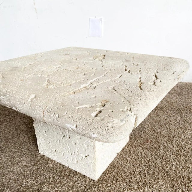 Faux Coquina Coral Cast Cement Square Top Mushroom Nesting Tables a