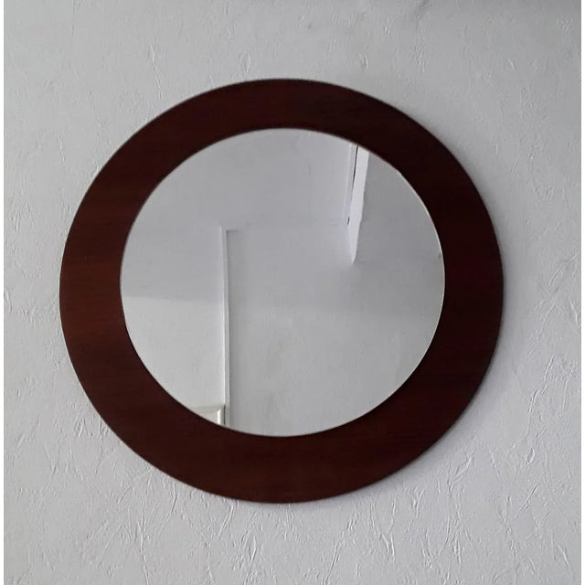 Vintage Round Flat Hallway Mirror with Black Border, 1970s For Sale - Image 6 of 6