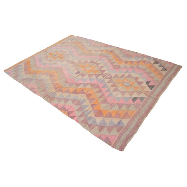 1960s Turkish Rug Kilim Handmade Pastel Colors Rug - 5′3″ × 7′5″ For Sale - Image 6 of 11