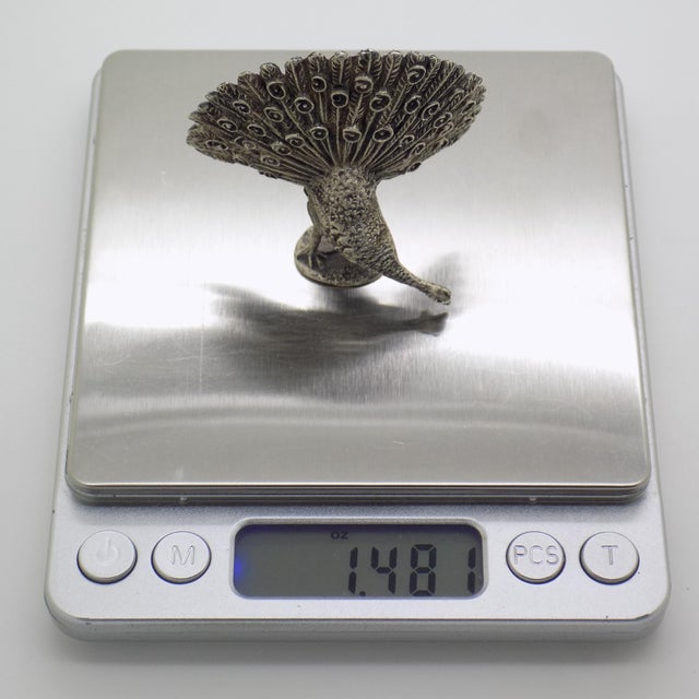 Vintage Italian Handmade Genuine Silver Rare Pecock Solid Figurine Sculpture For Sale - Image 9 of 10