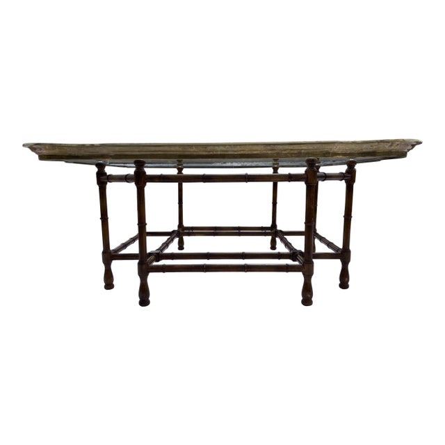 Mid-Century Modern 1970s Scalloped Brass Coffee Table in Faux Bamboo For Sale - Image 3 of 13