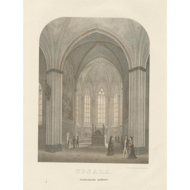Uppsala cathedral memorial chapel, gustavianska grafkoret, lithograph 1877 : this intimate interior view shows the...