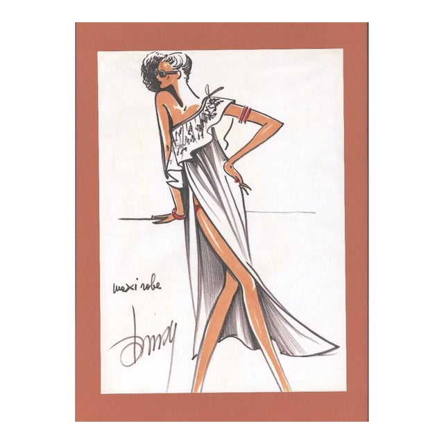 1980 Original French Fashion Drawing, Summer, Beach, Cruisewear-Pen and Ink, For Sale