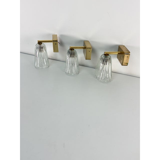 Barovier & Toso Wall Lamps in Brass and Murano Glass, 1950s, Set of 3 For Sale - Image 4 of 14