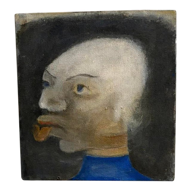 Abstract Portrait Painting of a Primitive Old Man by Artist Richard Klamann For Sale