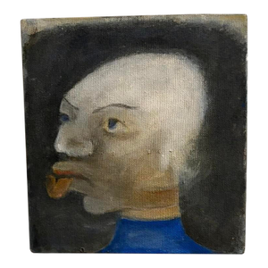Abstract Portrait Painting of a Primitive Old Man by Artist Richard Klamann, 7” Square