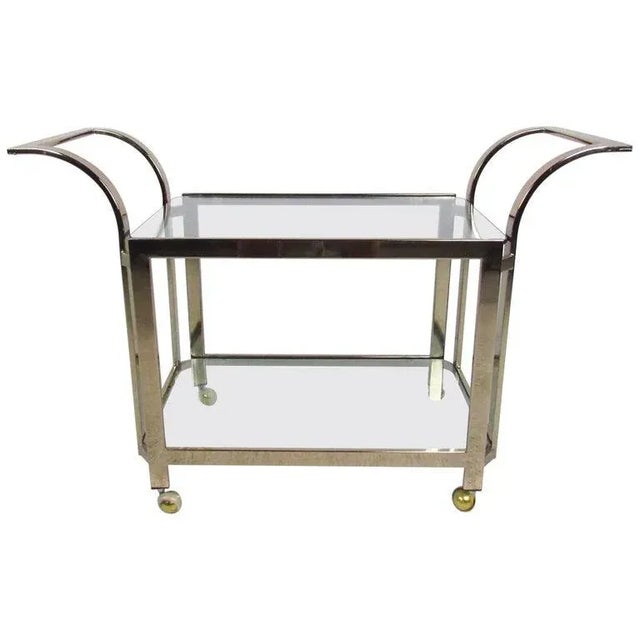 Late 20th Century Mid-Century Modern Brass Serving Cart For Sale - Image 9 of 9