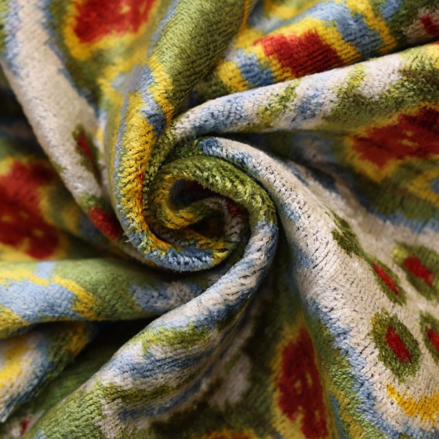 Green Ikat Silk Velvet Pillow 20x20 | Handmade Designer Accent Cushion For Sale In San Francisco - Image 6 of 8