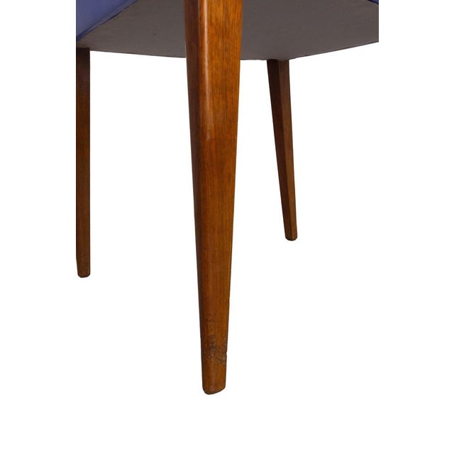 Mid-Century French Blue Red Border Dining Chairs in Teak and Skai, 1960, Set of 6 For Sale - Image 12 of 14