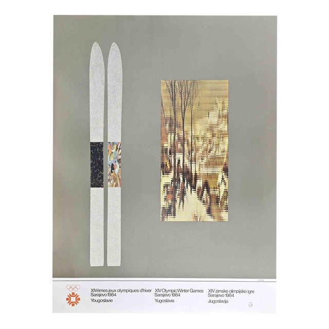 XIV Olympic Winter Games Poster in the style of Jiri Kolar, 1984 For Sale