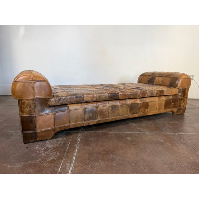 Mid-Century Modern Vintage 1970s Patchwork Leather Daybed Sofa For Sale - Image 3 of 15