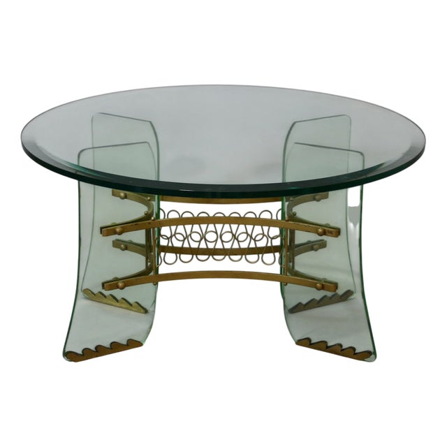 Coffee Table in Glass and Brass by Luigi Brusotti for Fontana Arte, 1950 For Sale
