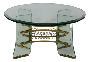 Coffee Table in Glass and Brass by Luigi Brusotti for Fontana Arte, 1950