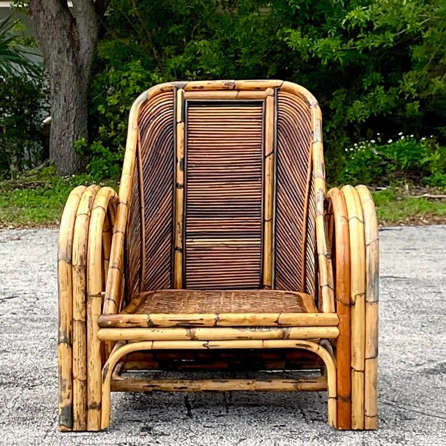 Coastal Vintage Coastal 1950s Pencil Reed Lounge Chair For Sale - Image 3 of 7