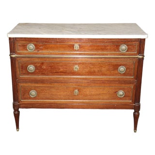 Antique 19th Century French Louis XVI Style Bronze Mounted Marble Top Commode For Sale