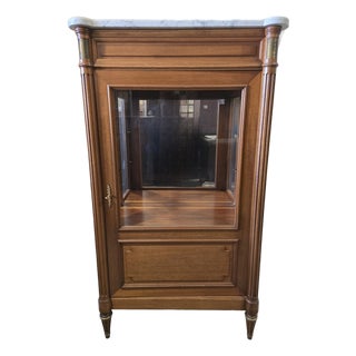 Late 20th Century French Directoire Style Marble Top Mahogany Vitrine Cabinet For Sale