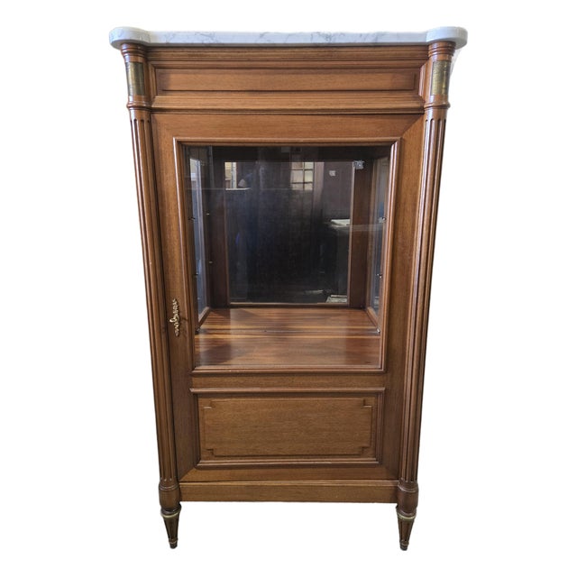 Late 20th Century French Directoire Style Marble Top Mahogany Vitrine Cabinet For Sale