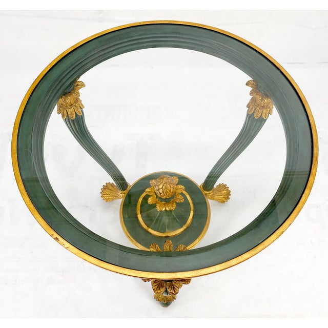 Italy Decorative Carved Painted 28" Round Glass Top Gueridon Lamp Center Table For Sale - Image 11 of 16