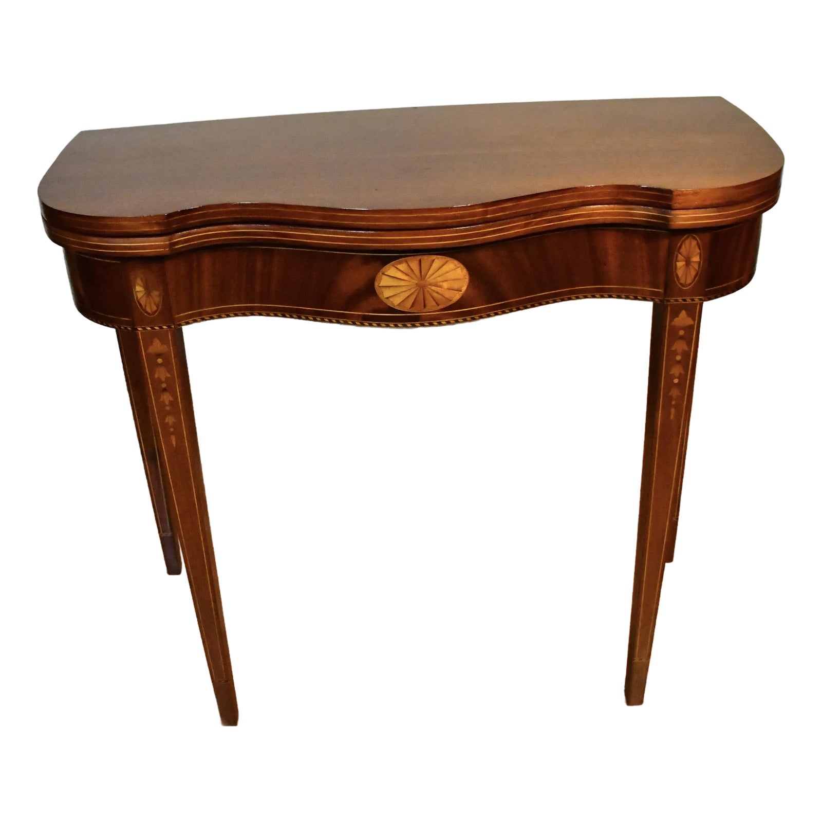 1910s Antique English Sheraton Mahogany Inlaid Console Table / Game ...