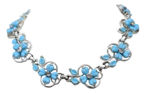 Vintage Signed Kramer Blue Flowers & Clear Rhinestone Necklace, Vogue 1955