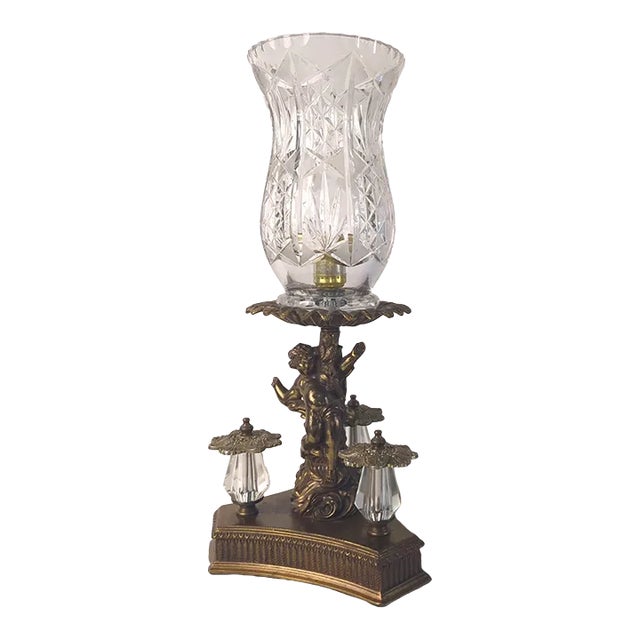 Loevsky Loevsky L&l Putto Cherub Lamp Glass Shade With Pineapple Design Statement Piece Large Vintage Lamp For Sale