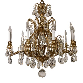 Large 10 Arm 10 Lite French Brass Birdcage Lead Crystal Chandelier 34w X 38t For Sale