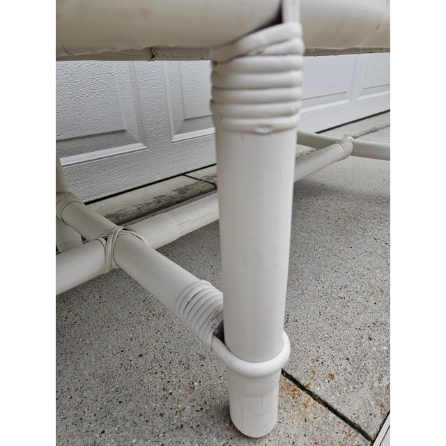 White and Black Rattan Bamboo and Reed Upholstered Bench For Sale - Image 17 of 18