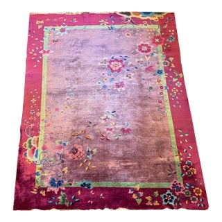 An Antique Nichol Quality Art Deco Chinese Rug Majenta /Purple For Sale