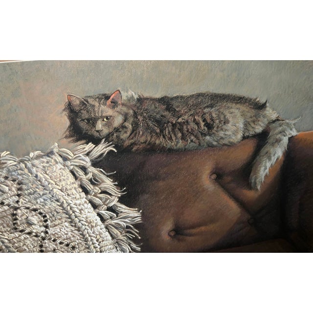 Gray Vintage 1980s Framed Kathleen Cook Pastel of Cat on Sofa For Sale - Image 8 of 14