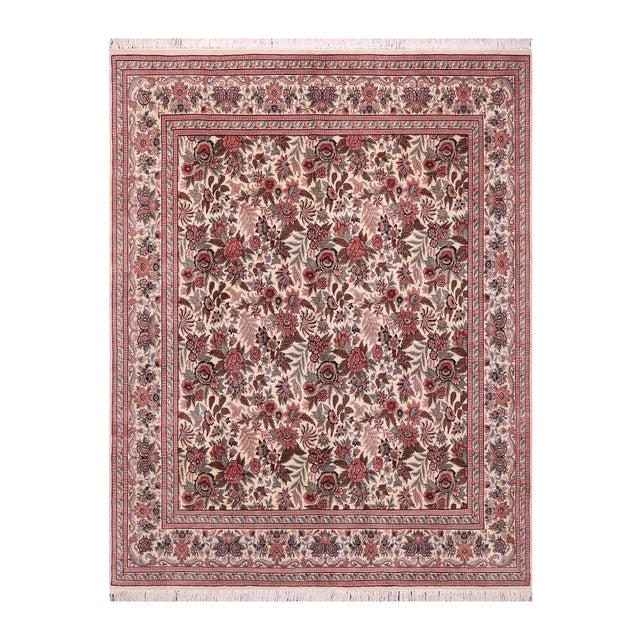 Shabby Chic Floral 1990's Pak-Persian Ivory/Ivory Wool Rug - 8'0'' X 9'0'' For Sale - Image 9 of 9