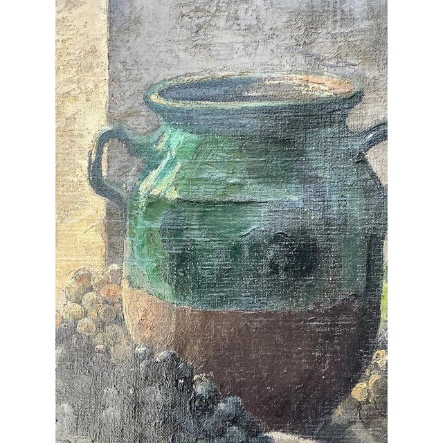 Wood Vintage 1928 Still Life With Green Jug Painting For Sale - Image 7 of 13