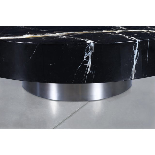 Wood Italian Modern Round Faux Marble and Steel Coffee Table by Willy Rizzo For Sale - Image 7 of 12