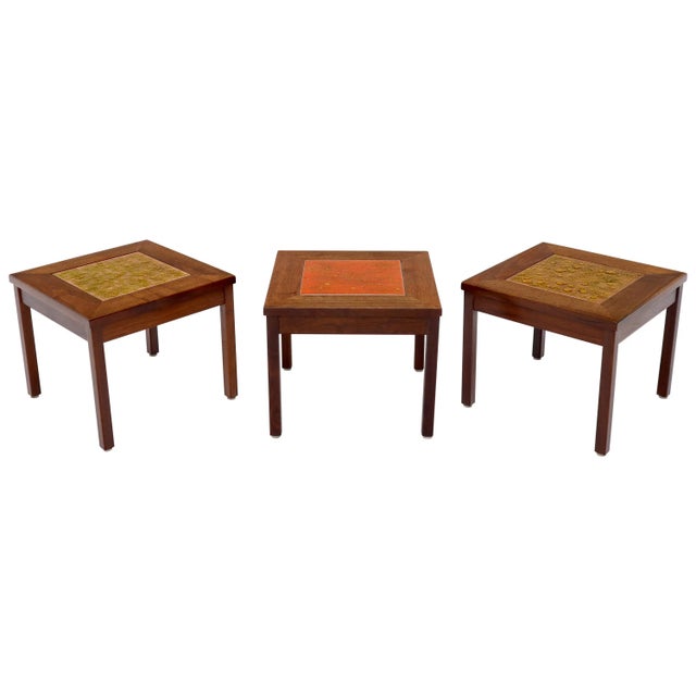 Mid 20th Century Brown and Saltman Set of Three End Side Tables in Dark Oiled Walnut Art Tile Top For Sale - Image 13 of 13