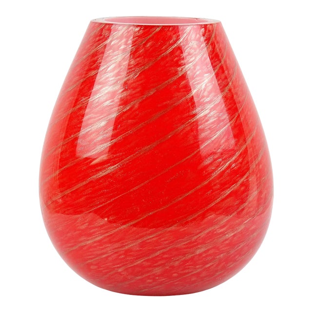 Vintage Fratelli Toso Murano Red Aventurine Candy Cane Italian Art Glass Mid Century Flower Vase For Sale