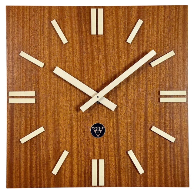 Vintage Brown Wooden Wall Clock from Pragotron, 1980s For Sale - Image 16 of 16