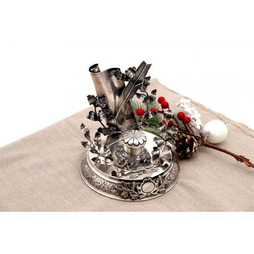 Metal Silver Inkwell with Quill Holder For Sale - Image 7 of 7
