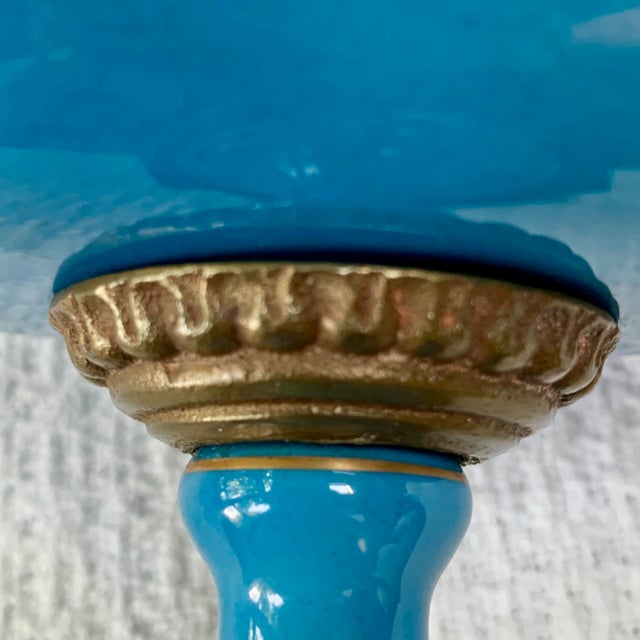 Antique French Sèvres-Style Turquoise Porcelain Compote With Gilt Bronze Mounts For Sale - Image 13 of 13