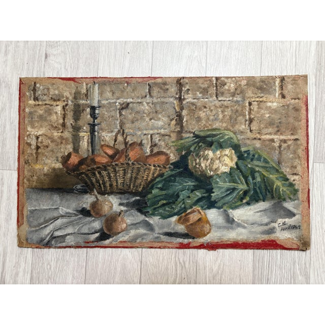 Still Life with Fruit, Vase, Cabbage, 1952, Painting For Sale - Image 4 of 4