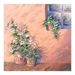 Gustavo Novoa, Spoken Shadows, Large Scale Modernist Southwest Adobe Oil Painting Gustavo Novoa