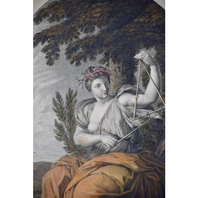 Traditional Muse Terpsichore: Framed Hand-Colored 19th C. Engraving After 17th C. Painting by After Eustache Le Sueur, 1803 For Sale - Image 3 of 6