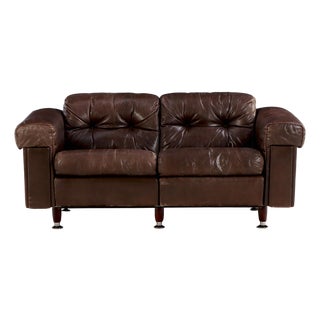 1970s Swiss Modern Leather Loveseat in the Style of De Sede For Sale