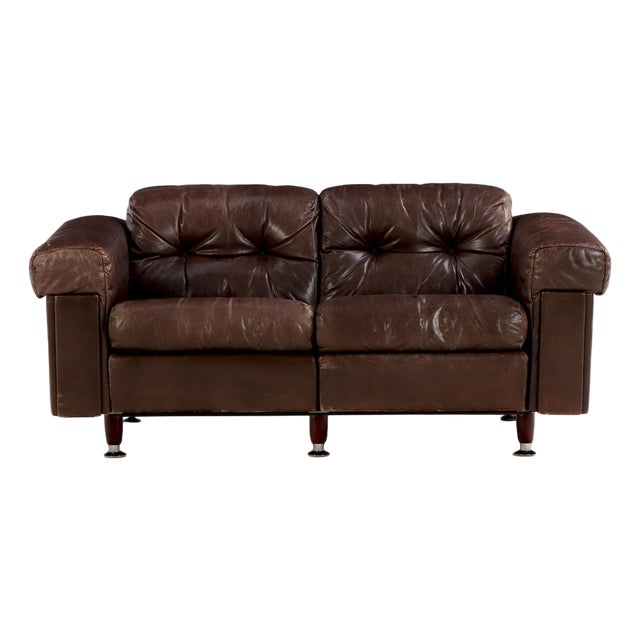1970s Swiss Modern Leather Loveseat in the Style of De Sede For Sale