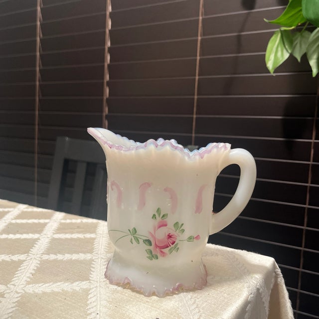 Antique Dithridge Versailles Milk Glass 3 Piece Table Set For Sale - Image 9 of 12