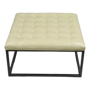 Modern Pearl Bonded Leather Steel Frame Button Tufted Square Cocktail Ottoman