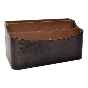 Vintage Embossed Brown Leatherette Stationary Desk Letter Mail Organizer