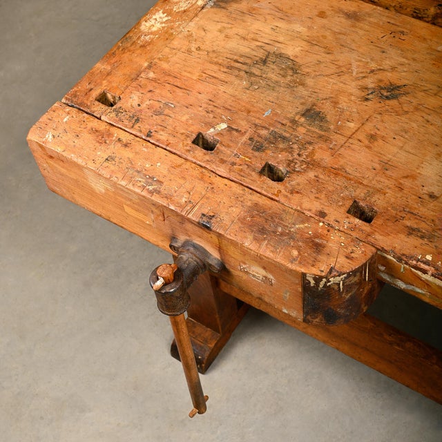 Vintage Industrial Rustic Carpenter's Workbench in Wood, 1950s For Sale - Image 9 of 18